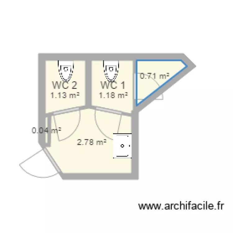 Toilettes actuel. Plan de 