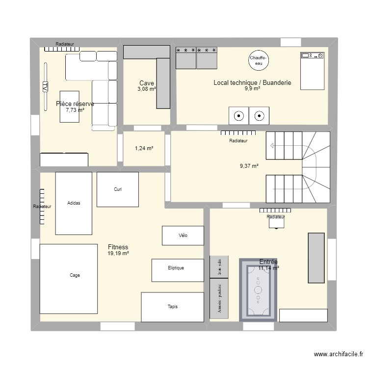 Plan Rez Finit. Plan de 7 pièces et 62 m2