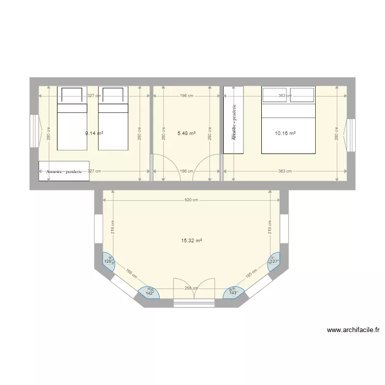 Maison de Rachelle 2 chambres et SDB interieur . Plan de 