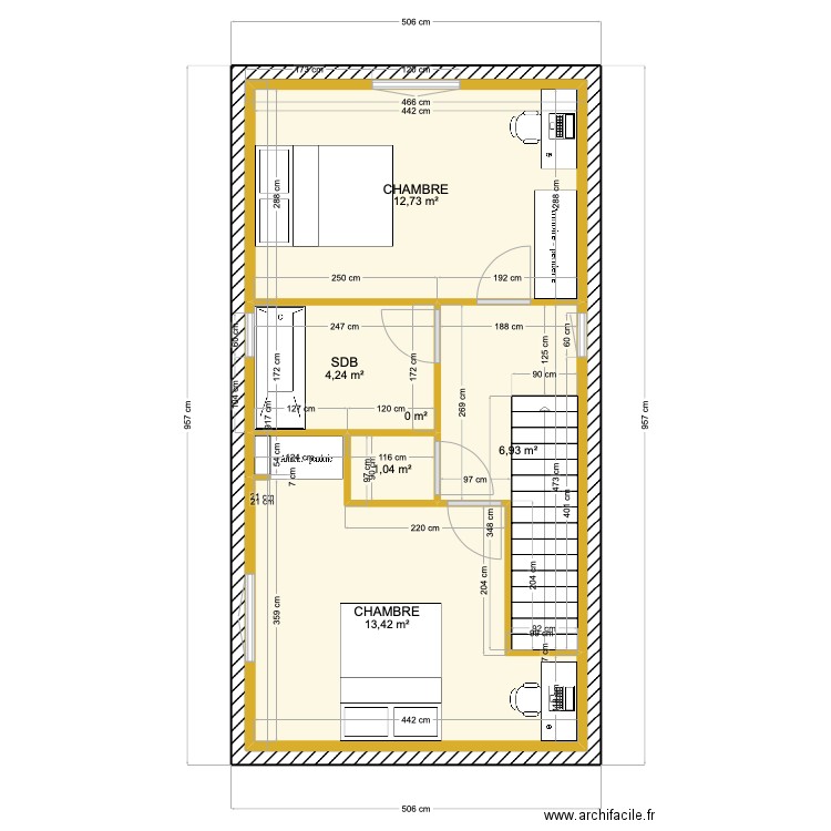 ETAGE. Plan de 6 pièces et 81 m2