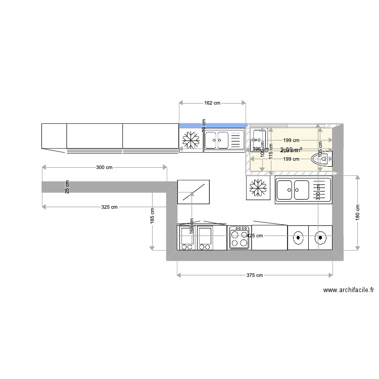 plan cuisine épicerie . Plan de 1 pièce et 2 m2