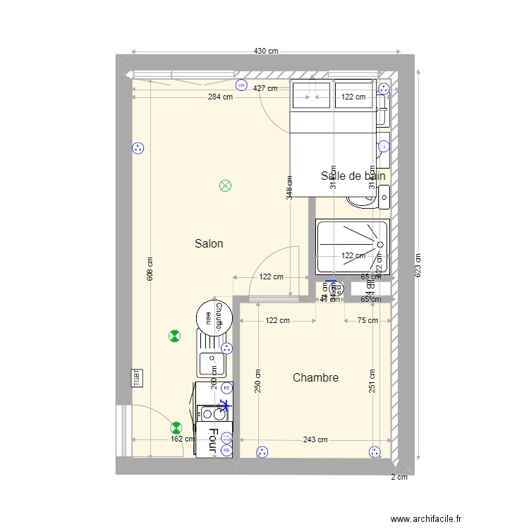 Appart mazarin v2. Plan de 5 pièces et 24 m2