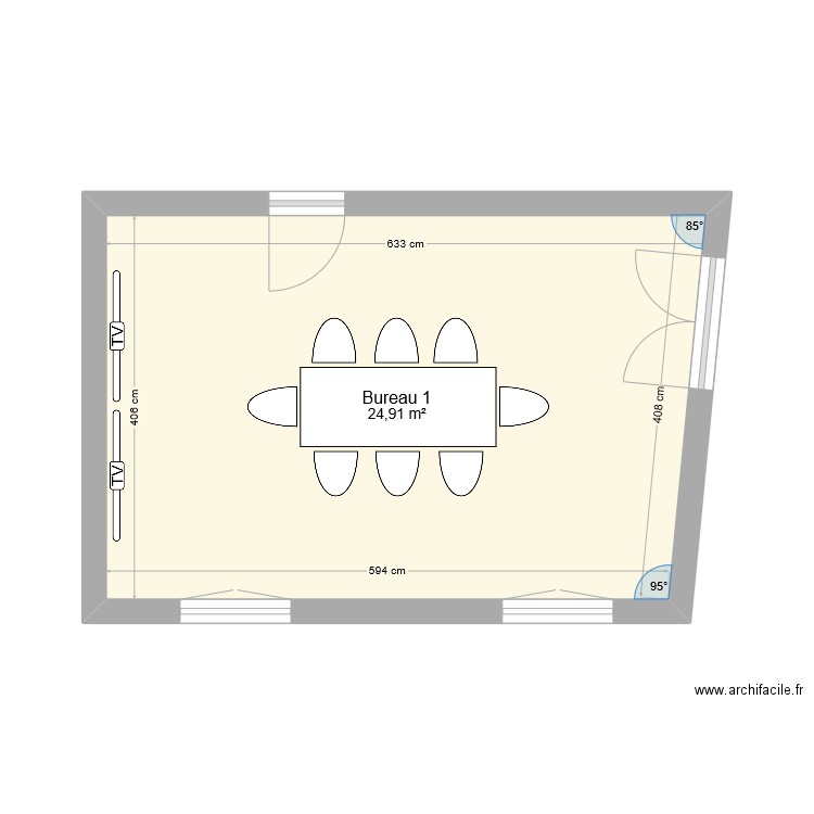 Bureau 1 test. Plan de 1 pièce et 25 m2