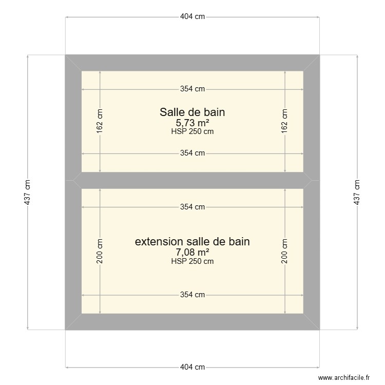 plan GESLIN salle de bain. Plan de 2 pièces et 13 m2