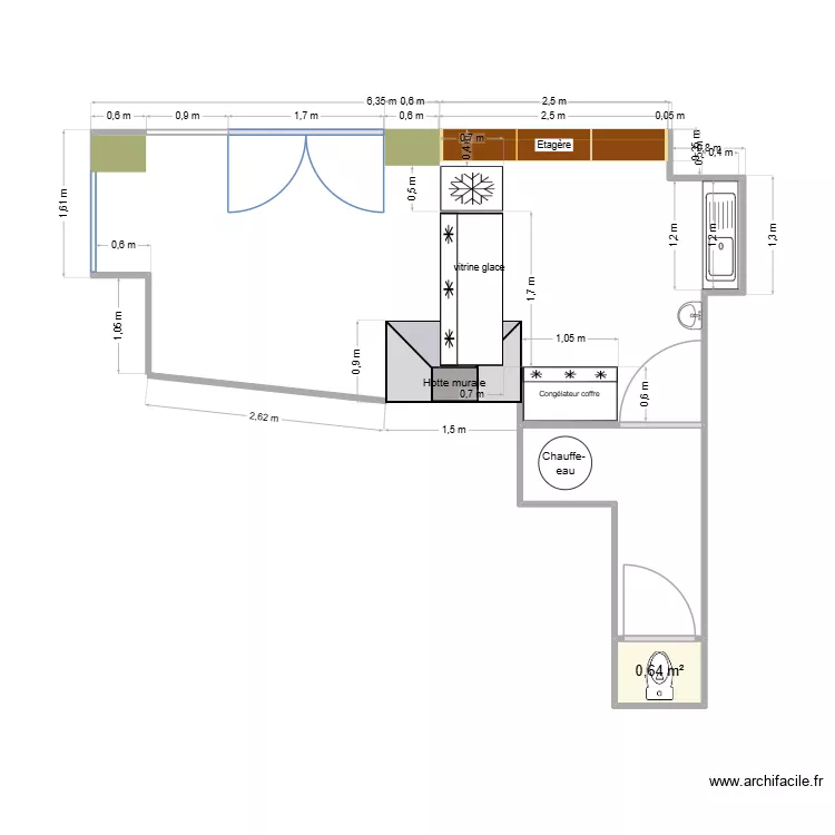 glacier. Plan de 1 Pièce et 1 m² glacier. Plan de 1 Pièce et 1 m²