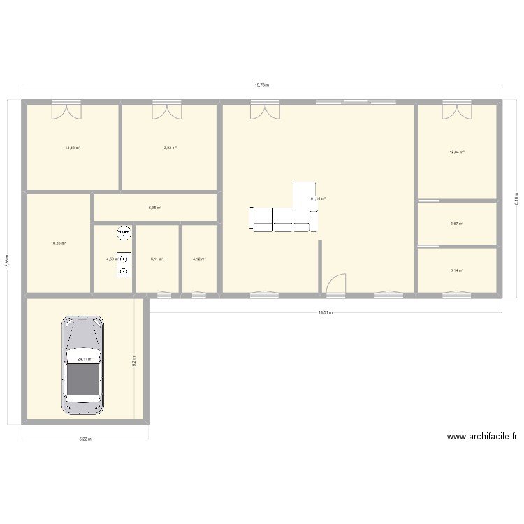 projet. Plan de 12 pièces et 168 m2