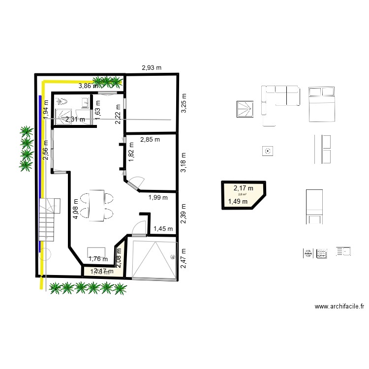 KODOK D. Plan de 2 pièces et 4 m2