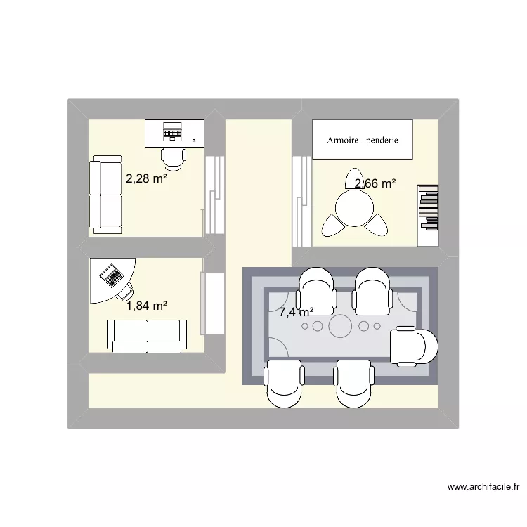 Keylaroussel_cabinet. Plan de 4  et 14 m²