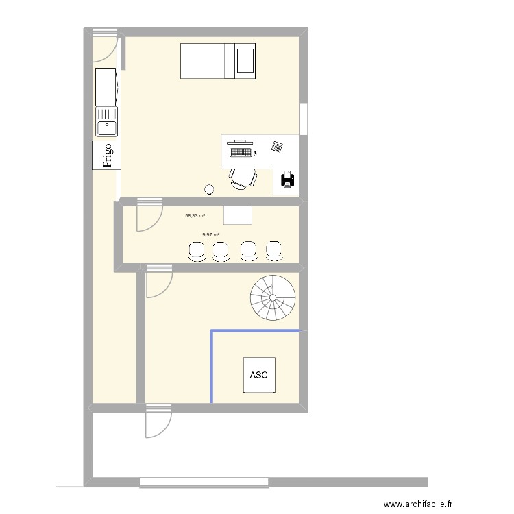 cabinet rez. Plan de 2 pièces et 68 m2