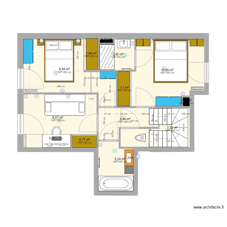 Appartement étage modif 1. Plan de 12 pièces et 47 m2