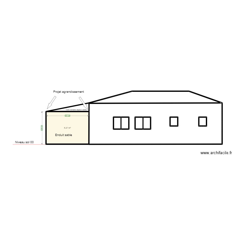 Façade nord extension garage. Plan de 8 pièces et 18 m2