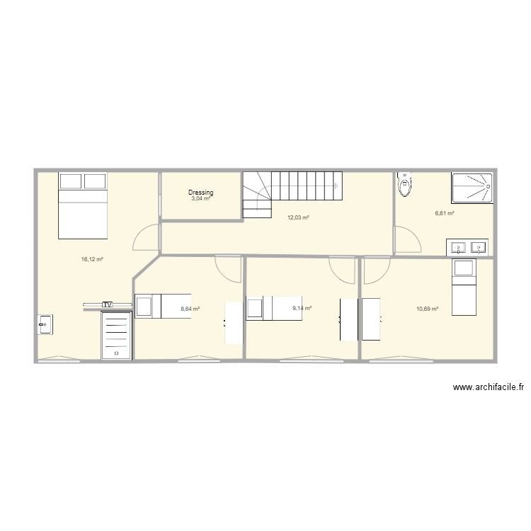 etage 2. Plan de 7 pièces et 66 m2