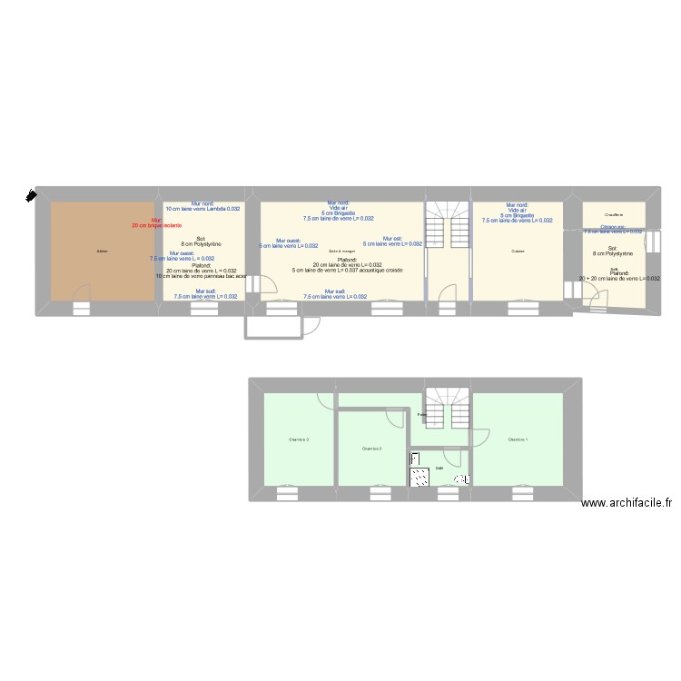 Maison Plozevet Isolation 1. Plan de 12 pièces et 177 m2