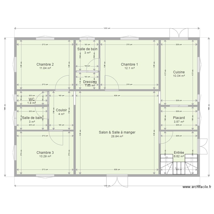 Maison 3 Chambres 96 m2. Plan de 0 pièce et 0 m2