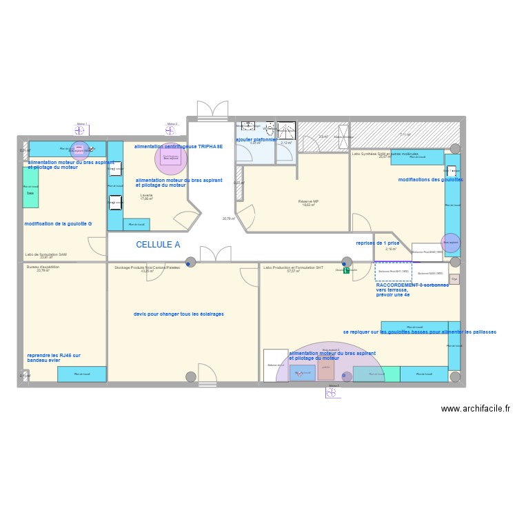 Cellule A- ELECTRICITE. Plan de 16 pièces et 261 m2