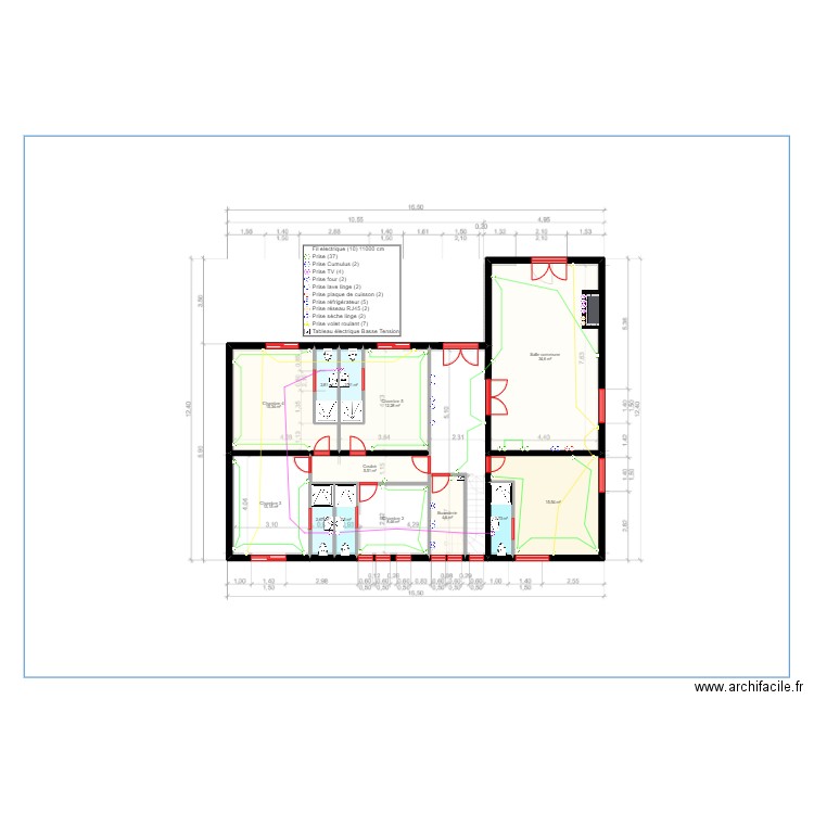 Coloc RDC elec. Plan de 13 pièces et 123 m2