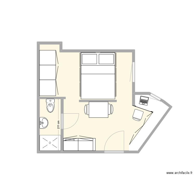 studio Flammarion. Plan de 3 pièces et 17 m2