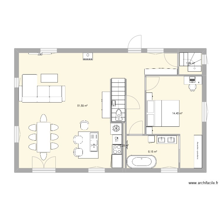 Projet Chalet Rez 1. Plan de 5 pièces et 74 m2