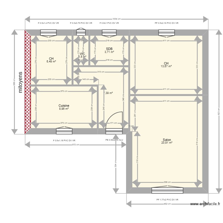 Appartement 8.11.12. Plan de 7 pièces et 63 m2