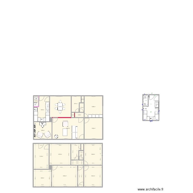 Plan projet sans travaux. Plan de 27 pièces et 172 m2