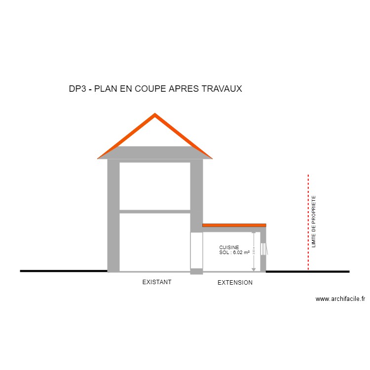 plan de coupe  aprés travaux . Plan de 0 pièce et 0 m2