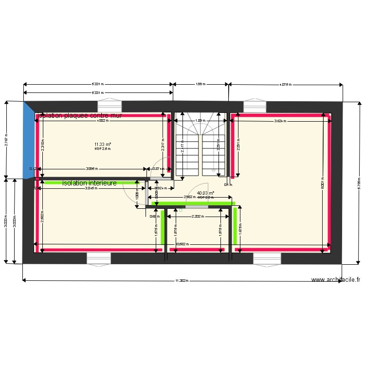 1 er etage plan vide cloison. Plan de 2 pièces et 51 m2