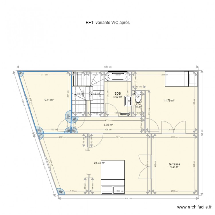 R1 estagel variante wc aprés. Plan de 0 pièce et 0 m2