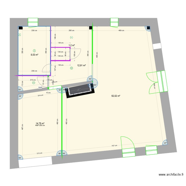 rdc SdB WC. Plan de 5 pièces et 89 m2