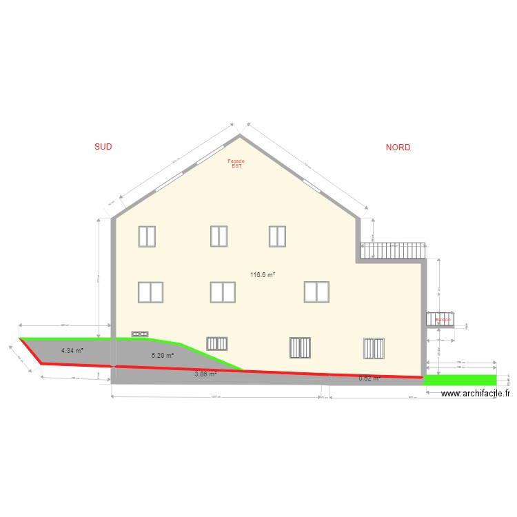 Profil EST rampe garage terrasse ouverte. Plan de 0 pièce et 0 m2