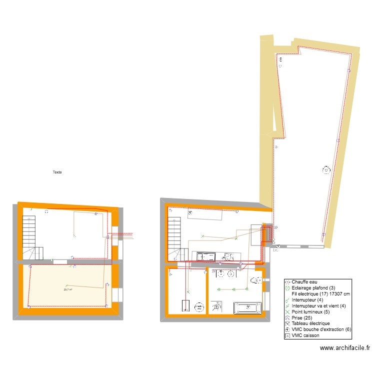 MAISON. Plan de 1 pièce et 21 m2