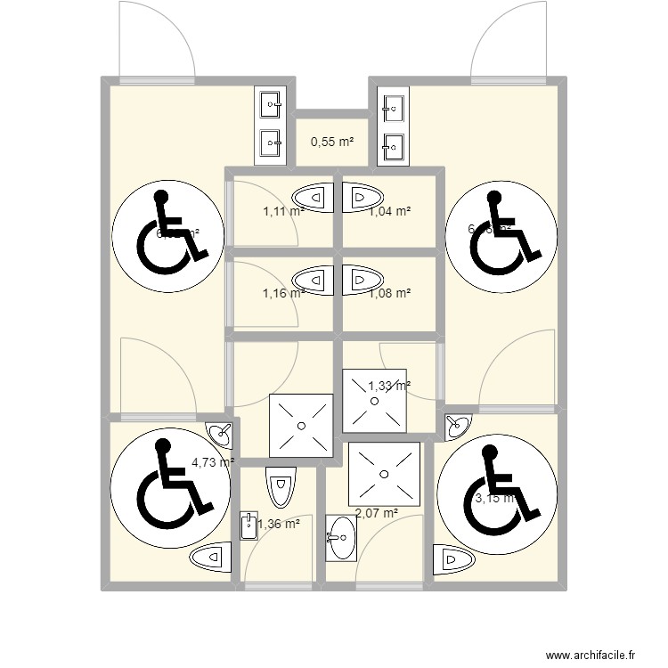 Toilettes 5. Plan de 12 pièces et 30 m2