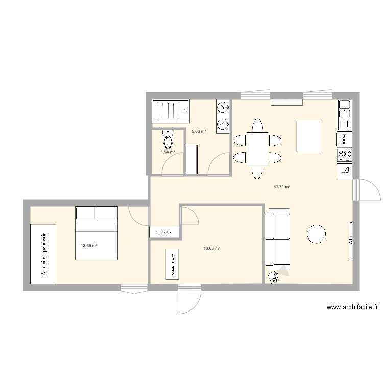 Appartement 75m2. Plan de 0 pièce et 0 m2