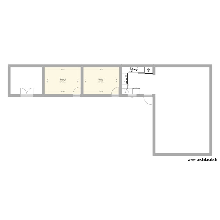 Projet - extension + studios. Plan de 2 pièces et 24 m2