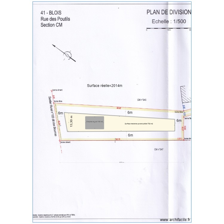 CM 796 emprise au sol. Plan de 2 pièces et 849 m2