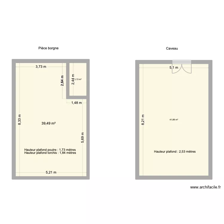 Caveau Log et piece borgne. Plan de 3  et 85 m²
