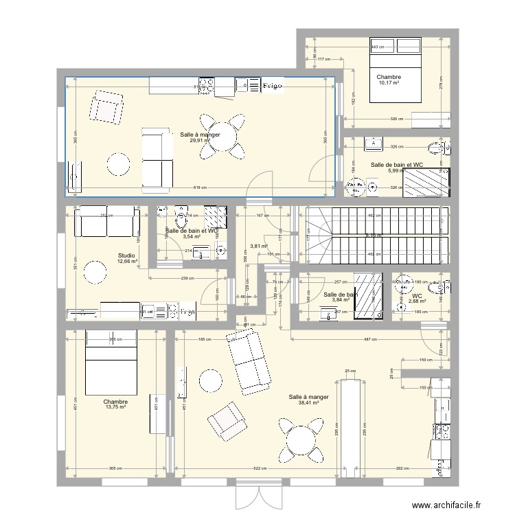 R1 surface modif 2 meuble . Plan de 11 pièces et 133 m2