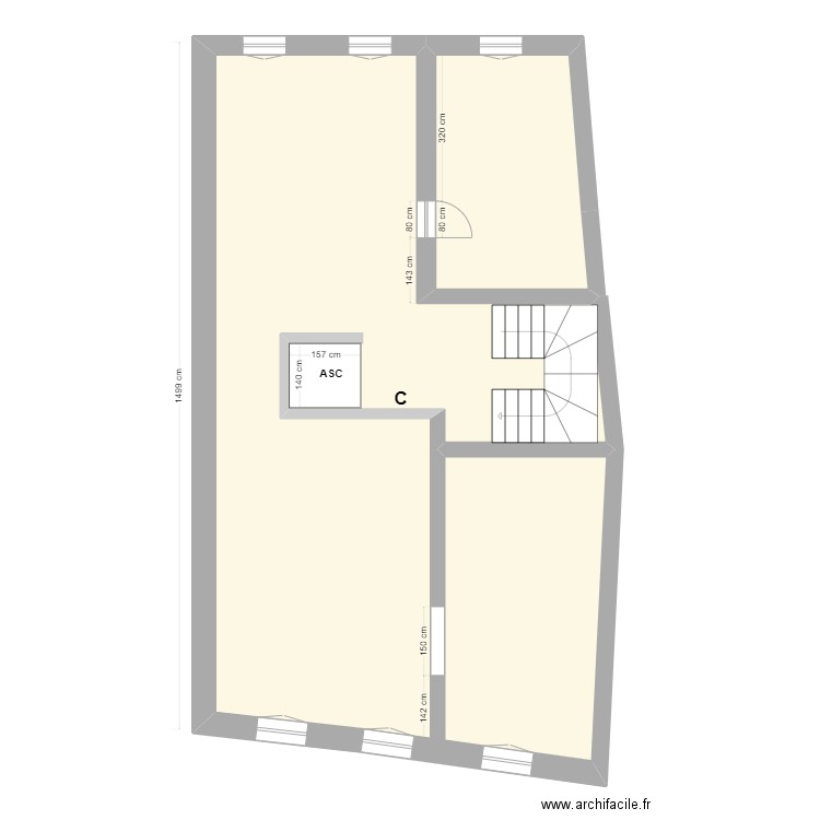 PROJET    3° ETAGE  ouvertures refend. Plan de 2 pièces et 114 m2