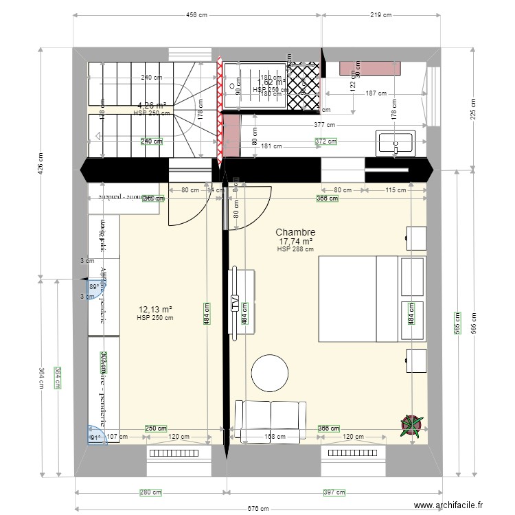 Niveau 2éme TER. Plan de 4 pièces et 36 m2