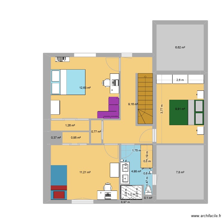 Céline étage. Plan de 12 pièces et 66 m2