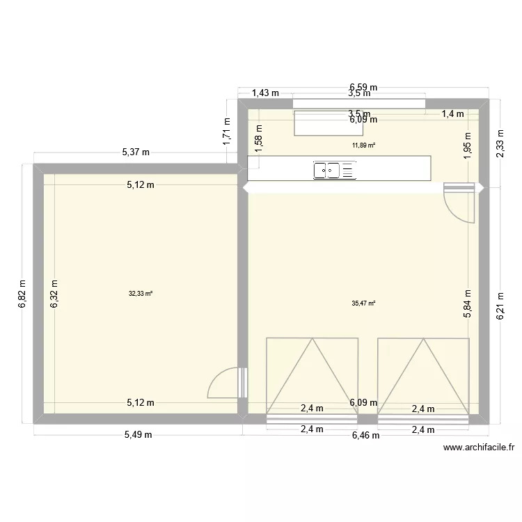 garage annexe. Plan de 3 pièces et 80 m²