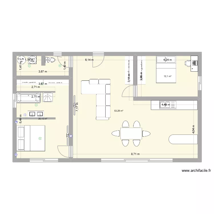 plan 80 m2. Plan de 3  et 86 m²
