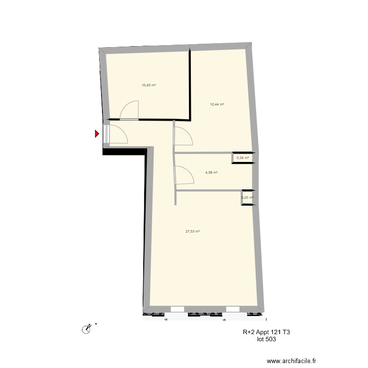 T3 Argenteuil R+2. Plan de 6 pièces et 56 m2