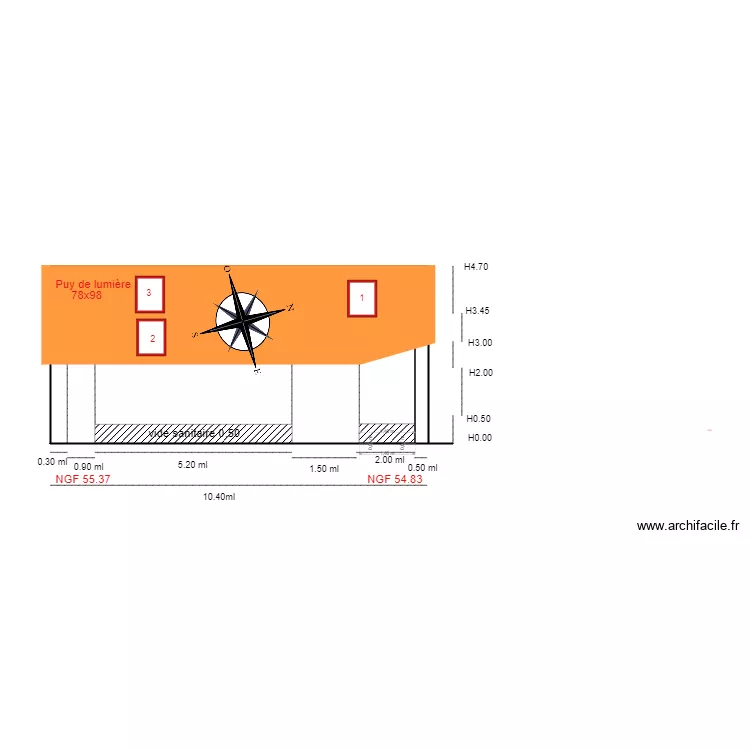Facade EST           chalet 46. Plan de 