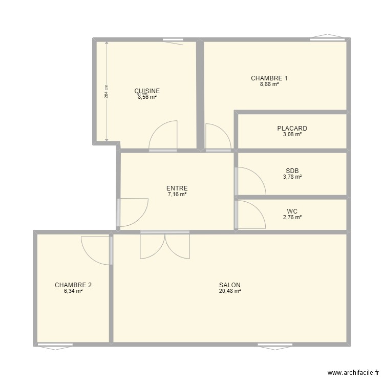 APPARTEMENT WEIL. Plan de 8 pièces et 61 m2