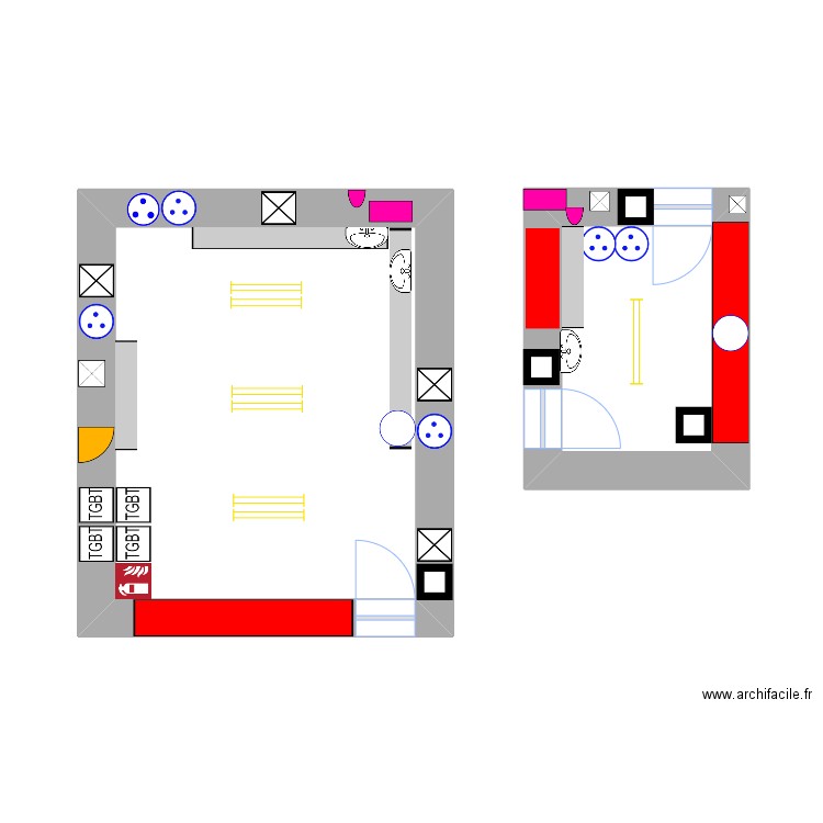 labos. Plan de 2 pièces et 27 m2