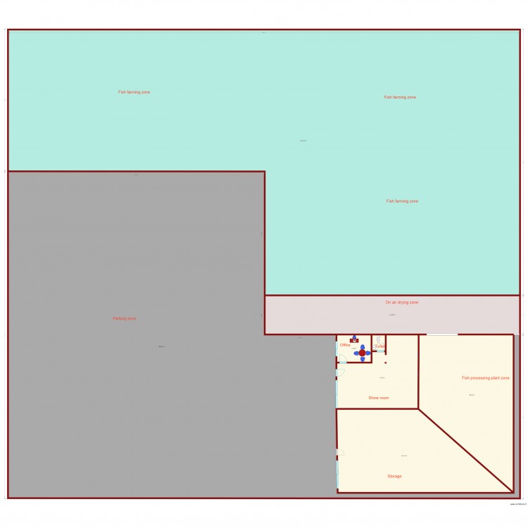 usine de fumage et ensachage du poisson. Plan de 8 pièces et 3697 m2