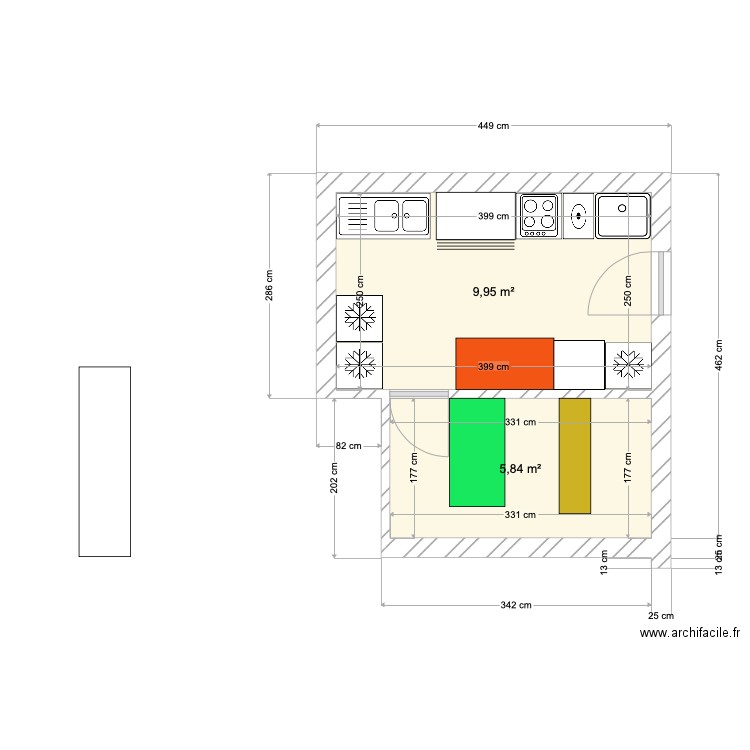 plan véranda traiteur sans la hotte. Plan de 2 pièces et 16 m2