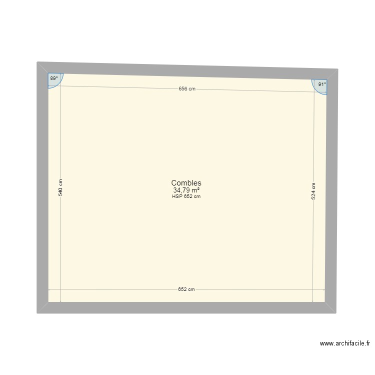 Combles. Plan de 1 pièce et 35 m2