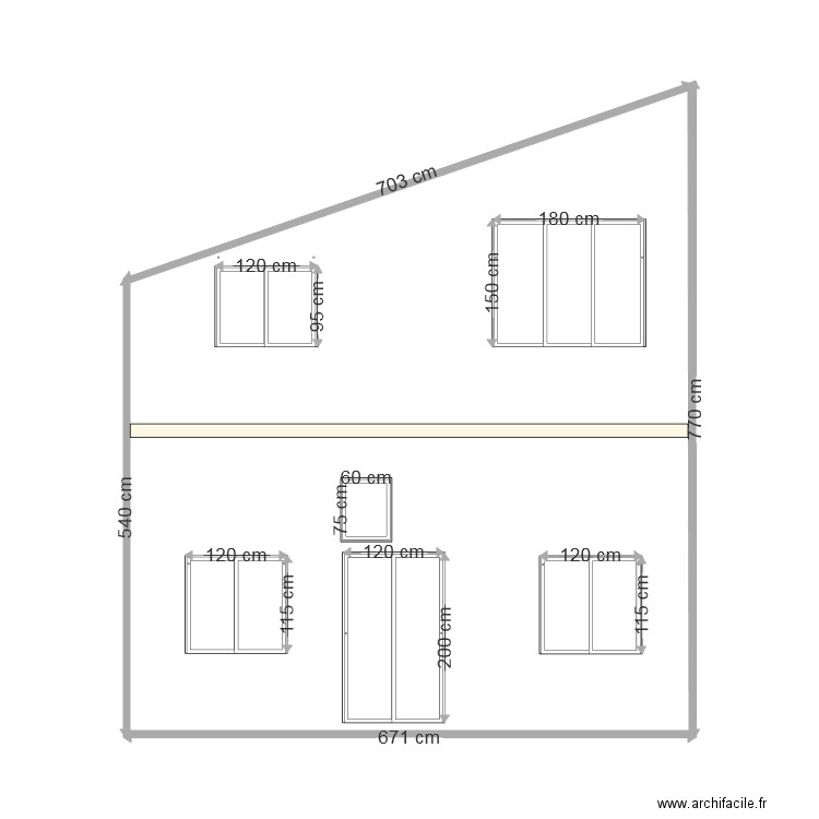 Facade OUEST BATIMENT avec ouvertures et dimensions DP. Plan de 0 pièce et 0 m2