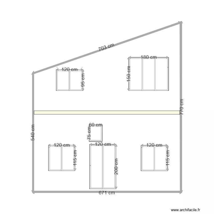 Facade OUEST BATIMENT avec ouvertures et dimensions DP. Plan de 
